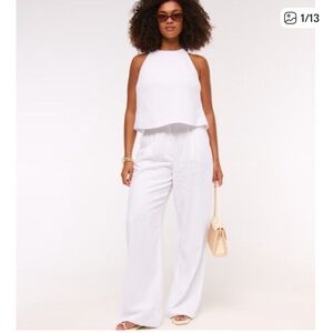 Abercrombie & Fitch Sloane Linen Blend Wide Leg Pant White Size S